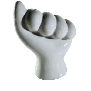 Life-size white vintage hand vase,  fist vase